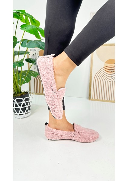 Günlük Kadın Loafer Peluş Astarlı Oval Burunlu Alçak Desenli Tabanlı Ayakkabı 375