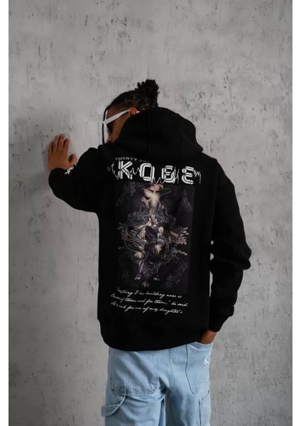 Erkek Baskılı Kapüşonlu Sweat - Siyah