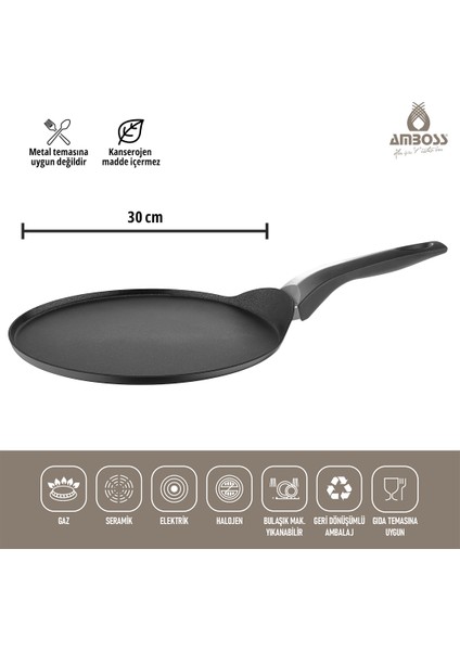Asten - 7 Parça Orion (Siyah) + 26 cm Krep Tava + 18 cm Kuvars Sahan