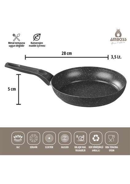 Asten - 7 Parça Orion (Siyah) + 26 cm Krep Tava + 18 cm Kuvars Sahan