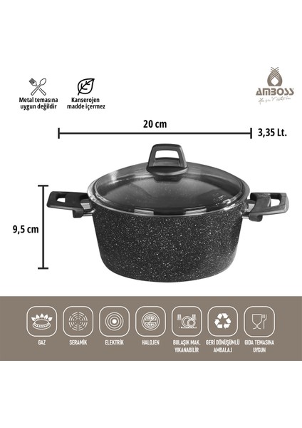 Asten - 7 Parça Orion (Siyah) + 26 cm Krep Tava + 18 cm Kuvars Sahan