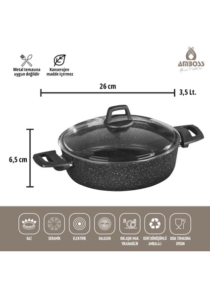 Asten - 7 Parça Orion (Siyah) + 26 cm Krep Tava + 18 cm Kuvars Sahan