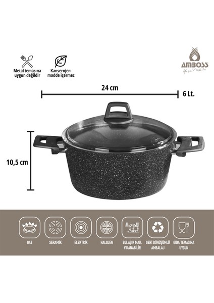 Asten - 7 Parça Orion (Siyah) + 26 cm Krep Tava + 18 cm Kuvars Sahan