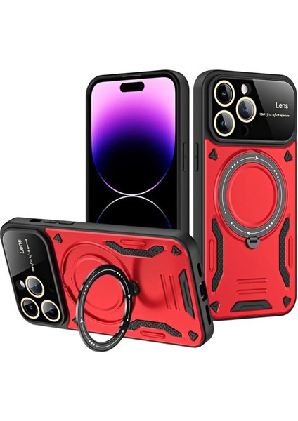 Apple iPhone 16 Pro Max Kılıf Joy Lens Standlı Kapak - Kırmızı Mrayd