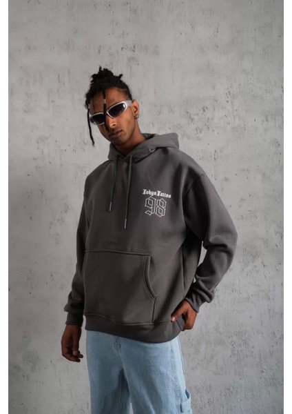 Erkek 98 Baskılı Kapşonlu Sweat - Gri
