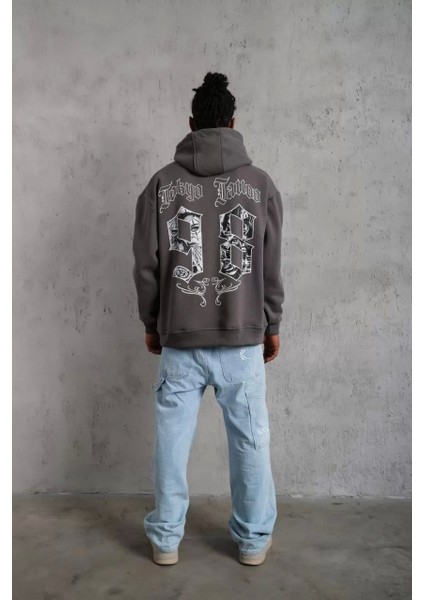 Erkek 98 Baskılı Kapşonlu Sweat - Gri