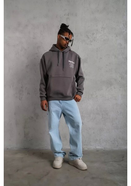 Erkek 98 Baskılı Kapşonlu Sweat - Gri