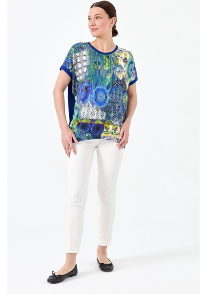 Kadın Sıfır Yaka Önü Desenli Penye T-Shirt 23712 Saks fiyatları