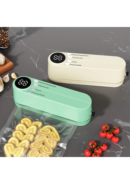 Şarjlı Vakum Mühürleme Makinesi – 1200MAH, Type-C, 60KPA Güç, Gıda + Top Şişirme Özellikli