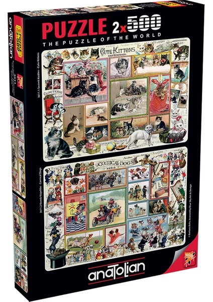 2x500 Parçalık Puzzle - Sevimli Kediler , Komik Köpekler 3611