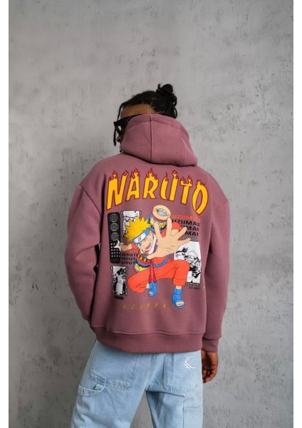 Erkek Baskılı Sweat Kapüşonlu - Gül Kurusu