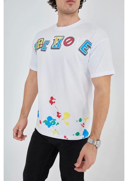 Erkek Baskılı Penye T-Shirt - Beyaz fiyatları