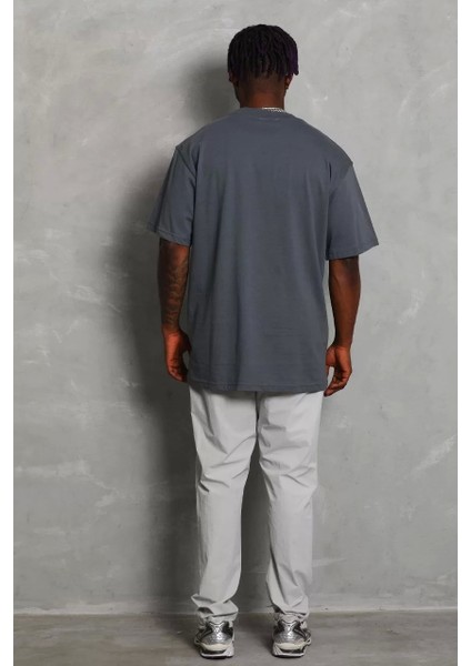 Oversize Düz Bisiklet Yaka T-Shirt - Füme fırsatları