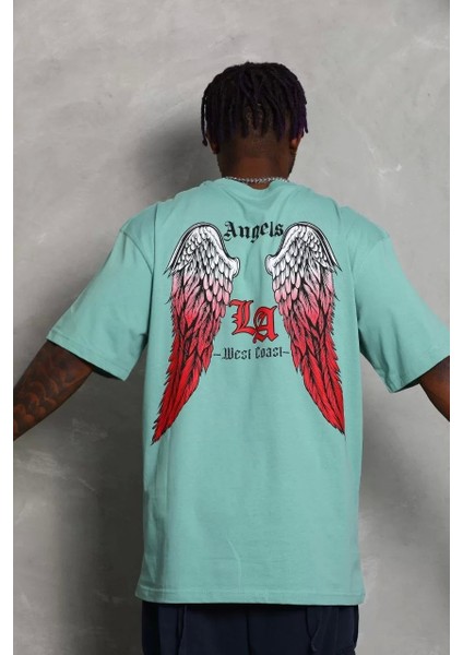 Oversize Baskılı Bisiklet Yaka T-Shirt - Mint Yeşili indirimleri