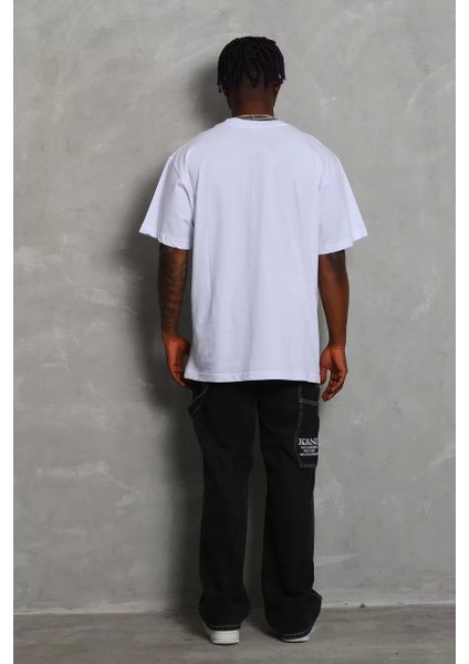 Oversize Düz Bisiklet Yaka T-Shirt - Beyaz fiyatları