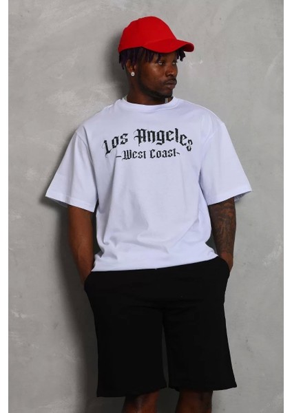Oversize Baskılı Bisiklet Yaka T-Shirt - Beyaz fiyatları