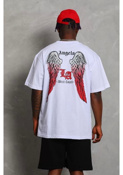 Oversize Baskılı Bisiklet Yaka T-Shirt - Beyaz indirimleri