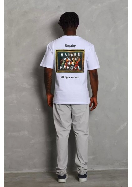 Oversize Baskılı Bisiklet Yaka T-Shirt - Beyaz modelleri