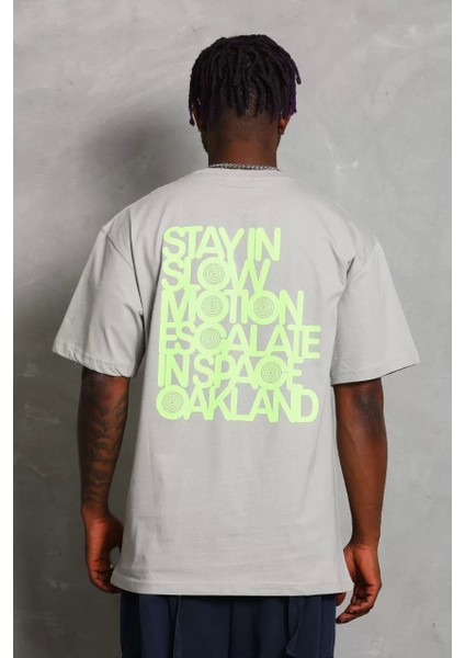 Oversize Baskılı Bisiklet Yaka T-Shirt - Gri indirimleri