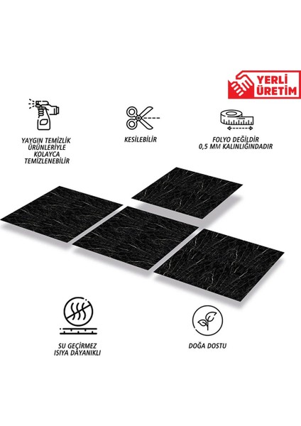 Kendinden Yapışkanlı Siyah Mermer Desenli Pvc Karo 30X30 cm (33 Adet) 3m2