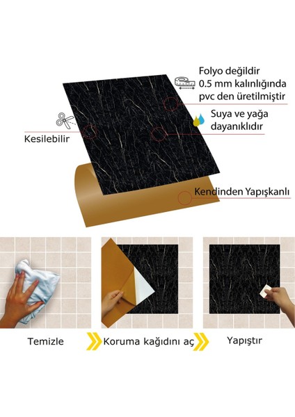 Kendinden Yapışkanlı Siyah Mermer Desenli Pvc Karo 30X30 cm (33 Adet) 3m2