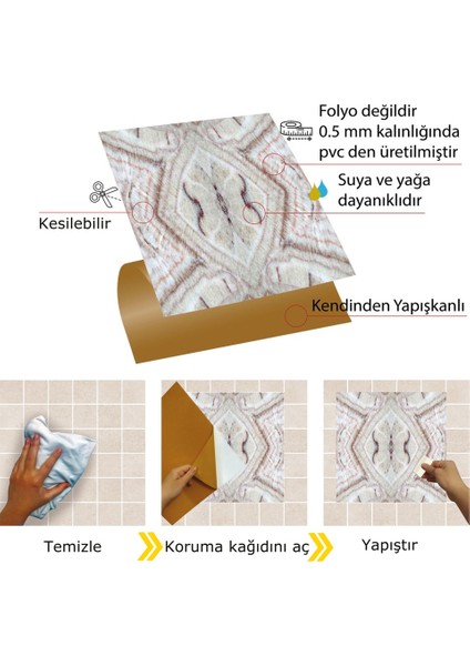Kendinden Yapışkanlı Kesilebilir Mermer 018 Desenli Pvc Karo 30X30 cm (33 Adet) 3m2