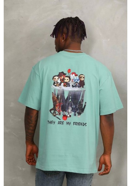 Oversize Baskılı Bisiklet Yaka T-Shirt - Mint Yeşili indirimleri