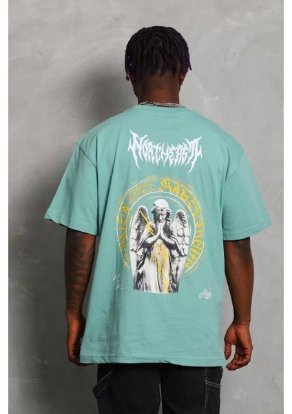 Oversize Baskılı Bisiklet Yaka T-Shirt - Mint Yeşili indirimleri