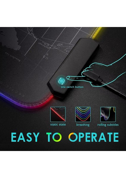 3126 Rgb Oyuncu Mousepad Rgb Gaming Oyuncu Mouse Pad Kaymaz Taban 80 x 30 Dünya Desenli