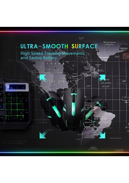 3126 Rgb Oyuncu Mousepad Rgb Gaming Oyuncu Mouse Pad Kaymaz Taban 80 x 30 Dünya Desenli
