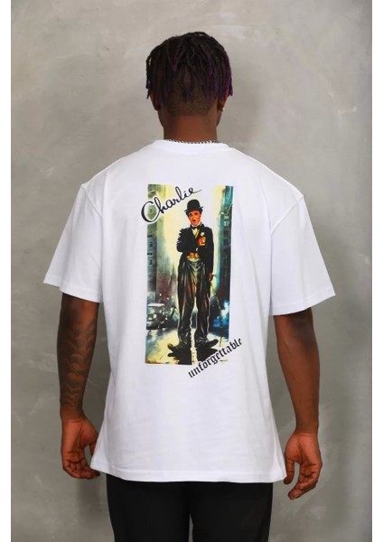 Oversize Baskılı Bisiklet Yaka T-Shirt - Beyaz indirimleri