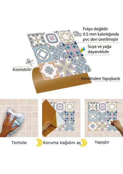 Kendinden Yapışkanlı Renkli Kabuki Desenli Pvc Karo 30X30 cm (33 Adet) 3m2