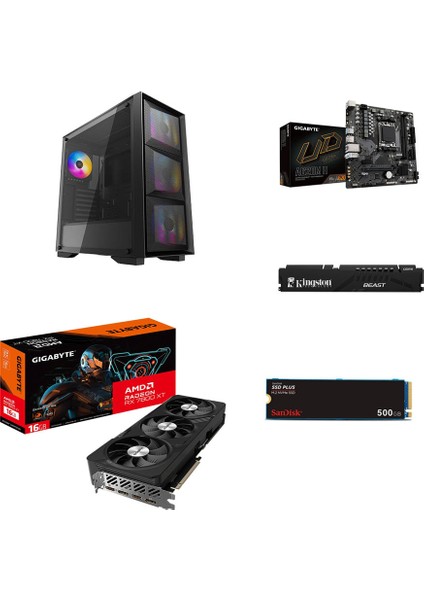 Amd 7600-GABYTE Radeon Rx 7800 Xt Gamıng Oc 16GB-GIGABYTE A620M-H-16GB Ddr5 -500GB