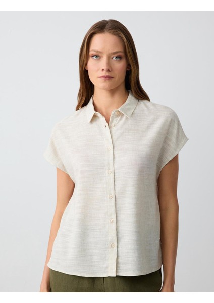Taş Kısa Kollu Düz Kesim Keten Gömlek