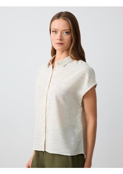 Taş Kısa Kollu Düz Kesim Keten Gömlek modelleri