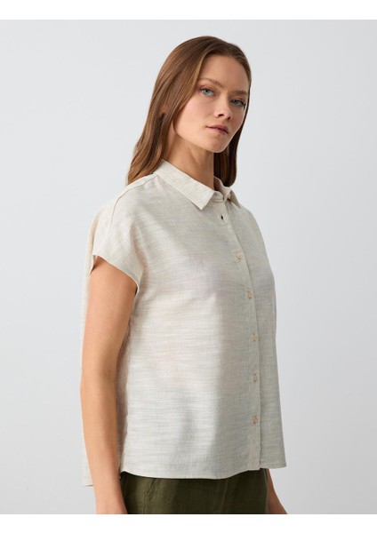 Taş Kısa Kollu Düz Kesim Keten Gömlek fırsatları