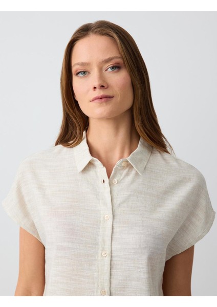 Taş Kısa Kollu Düz Kesim Keten Gömlek indirimleri