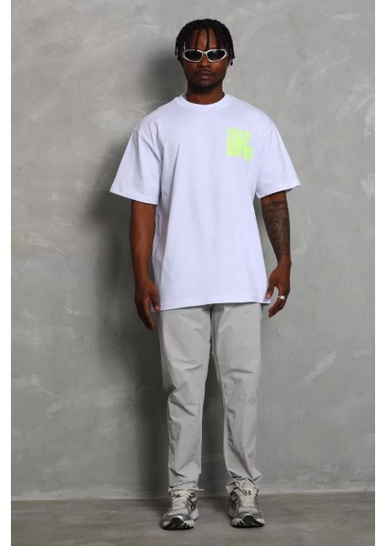 Oversize Baskılı Bisiklet Yaka T-Shirt - Beyaz fiyatları