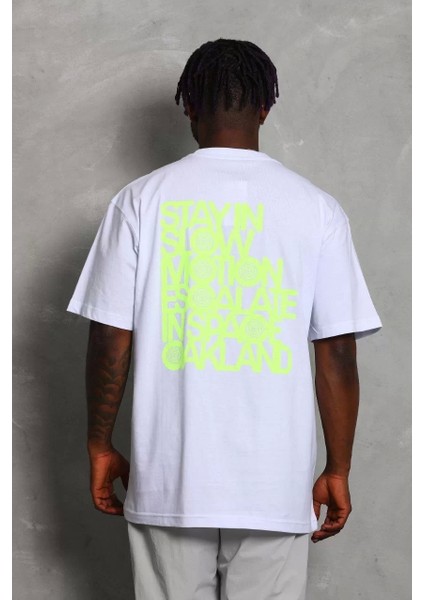 Oversize Baskılı Bisiklet Yaka T-Shirt - Beyaz indirimleri
