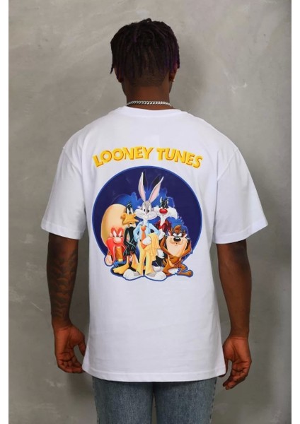 Oversize Baskılı Bisiklet Yaka T-Shirt - Beyaz indirimleri