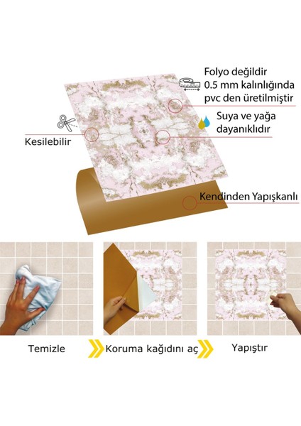Kendinden Yapışkanlı Kesilebilir Mermer 012 Desenli Pvc Karo 30X30 cm (33 Adet) 3m2