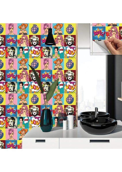 Kendinden Yapışkanlı Karma Pop Art Desenli Pvc Karo 30X30 cm (33 Adet) 3m2