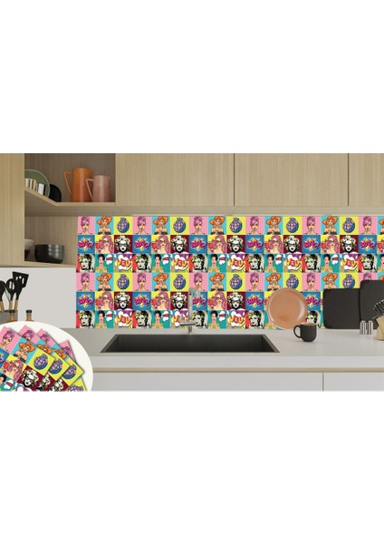 Kendinden Yapışkanlı Karma Pop Art Desenli Pvc Karo 30X30 cm (33 Adet) 3m2