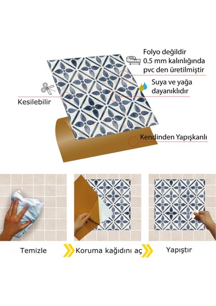 Kendinden Yapışkanlı Serenıty Desenli Tezgah Arası Kaplama Pvc Karo 30X30 cm (33 Adet) 3m2