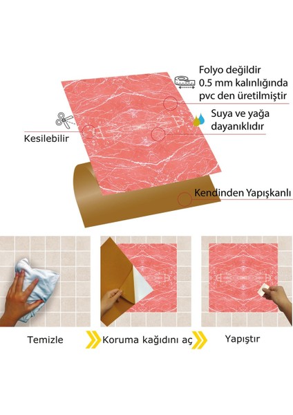Kendinden Yapışkanlı Kesilebilir Mermer 009 Desenli Pvc Karo 30X30 cm (33 Adet) 3m2