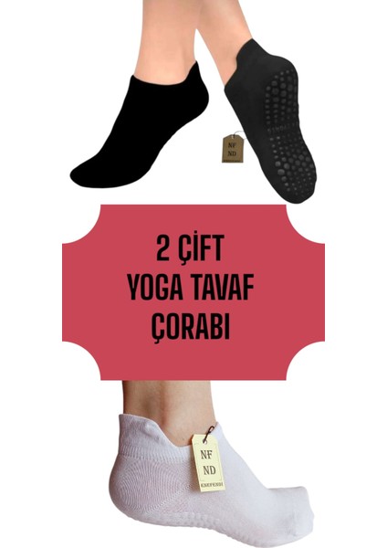 Yoga Çorabı 2 Çift Pilates Tavaf Kaymaz Silikon Taban Pamuklu Kadın Çorabı Dikişsiz Siyah Beyaz
