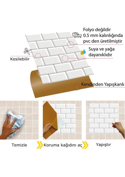 Kendinden Yapışkanlı Metro Karo Desenli Kesilebilir Pvc Karo 30X30 cm (33 Adet) 3m2