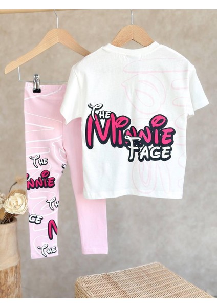 Minnie Face Kurdele Detaylı Kız Çocuk Alt Üst Taytlı Takım fırsatları