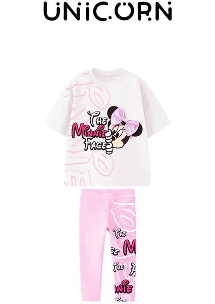 Minnie Face Kurdele Detaylı Kız Çocuk Alt Üst Taytlı Takım indirimleri