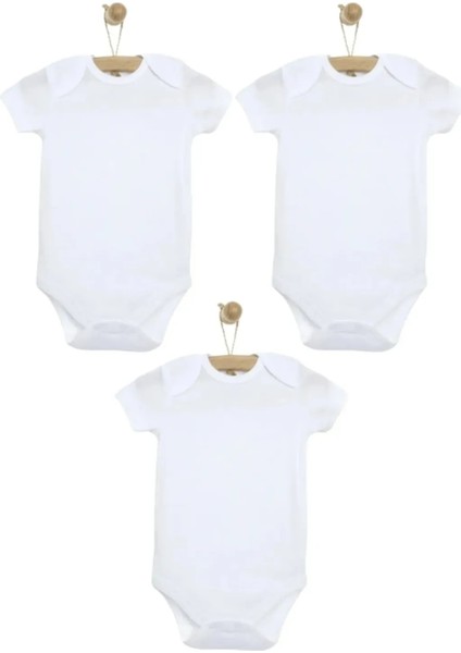 %100 Pamuklu Çıtçıtlı Kısa Kol Bebek Body 3lü Set Unisex